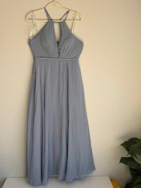 Azazie Dusty Blue Halter Chiffon Dress Size C A-Line Bridesmaid Formal